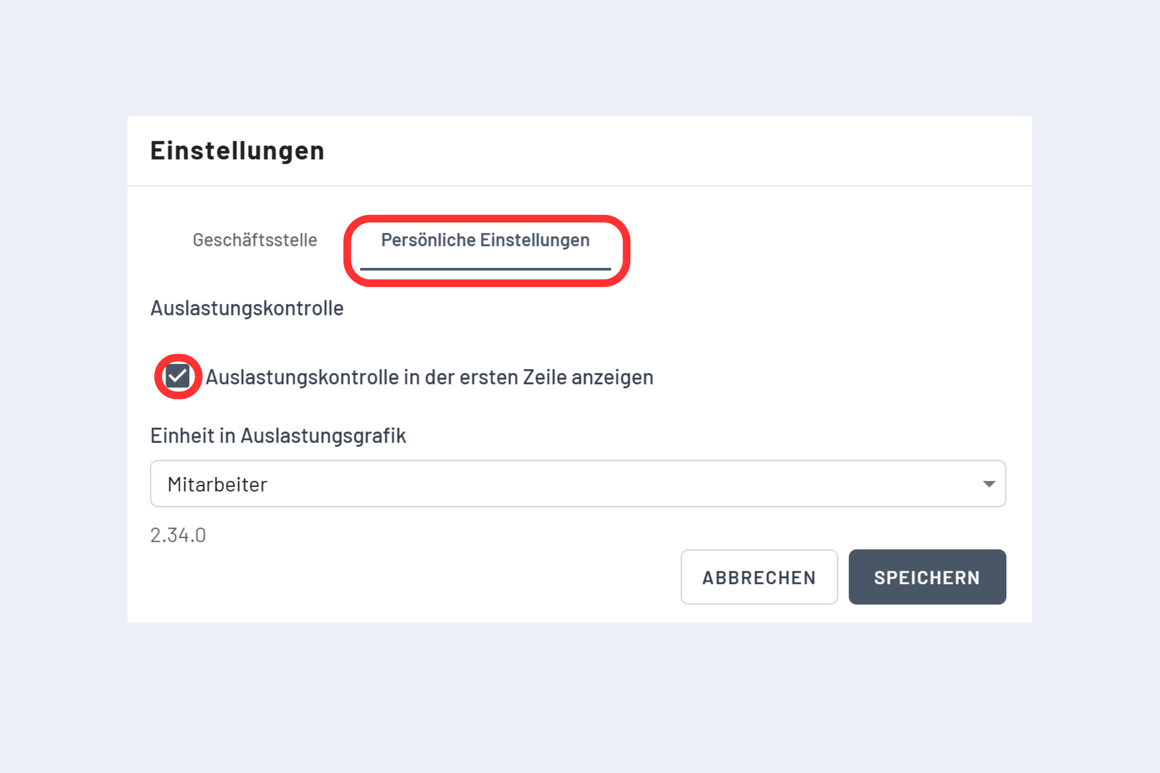 Einstellungen Auslastungskontrolle
