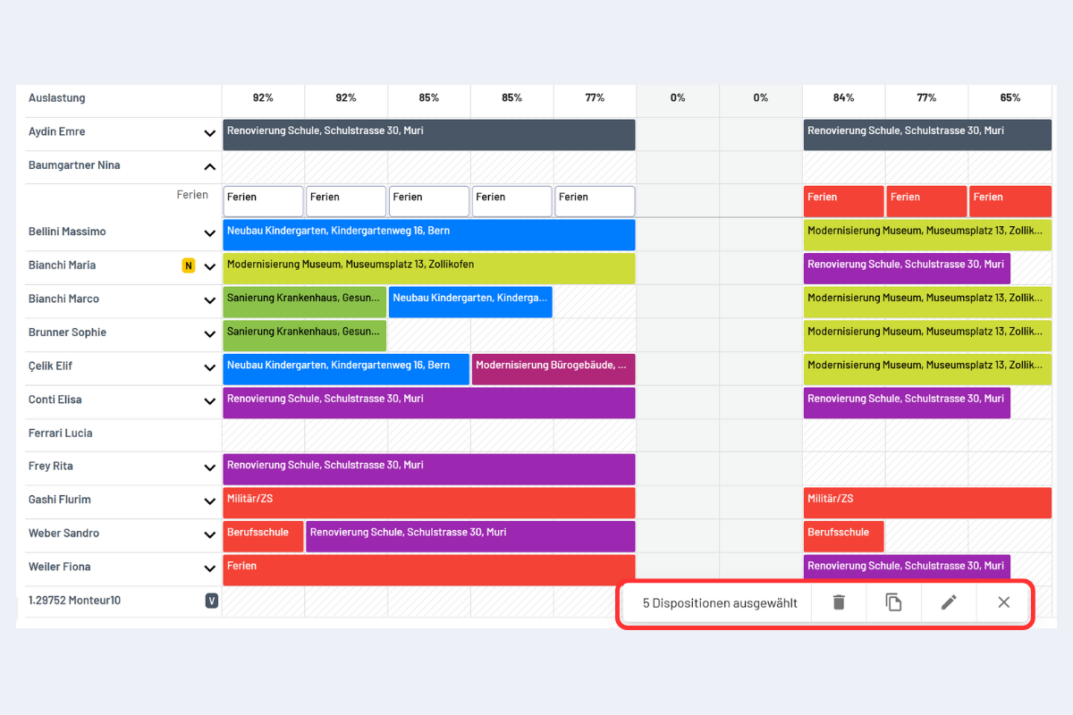 Mehrere Dispositionen markiert - Optionen