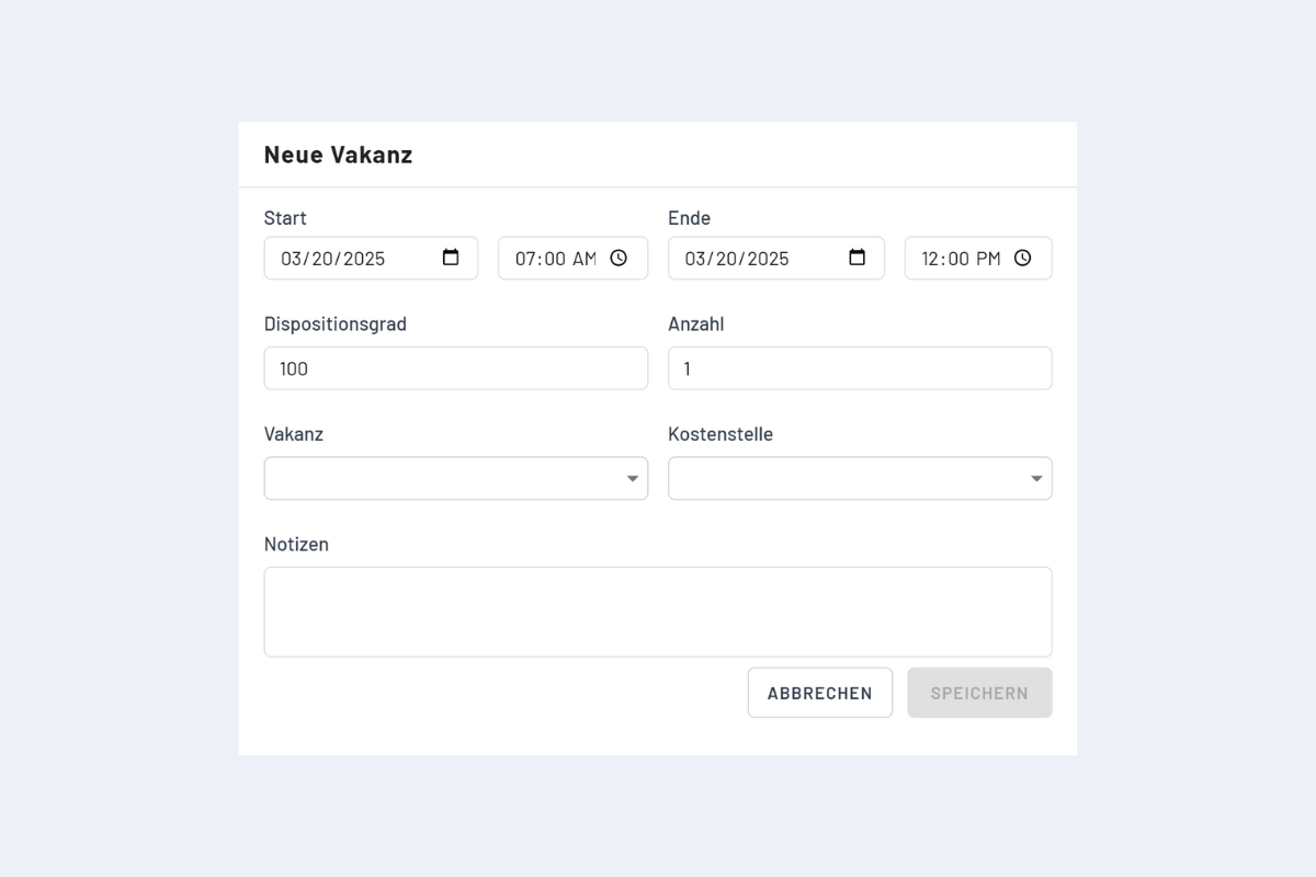 Vakanz erstellen