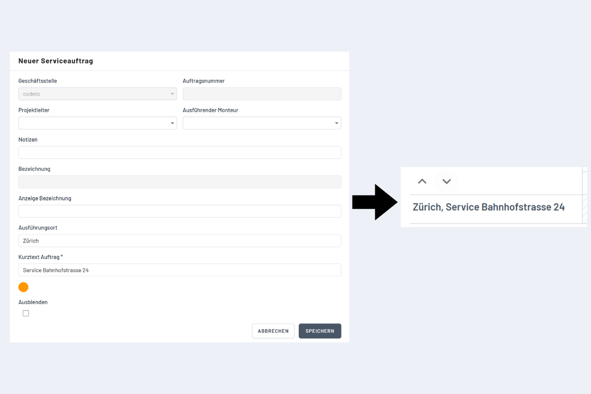 Create New Service Order Window