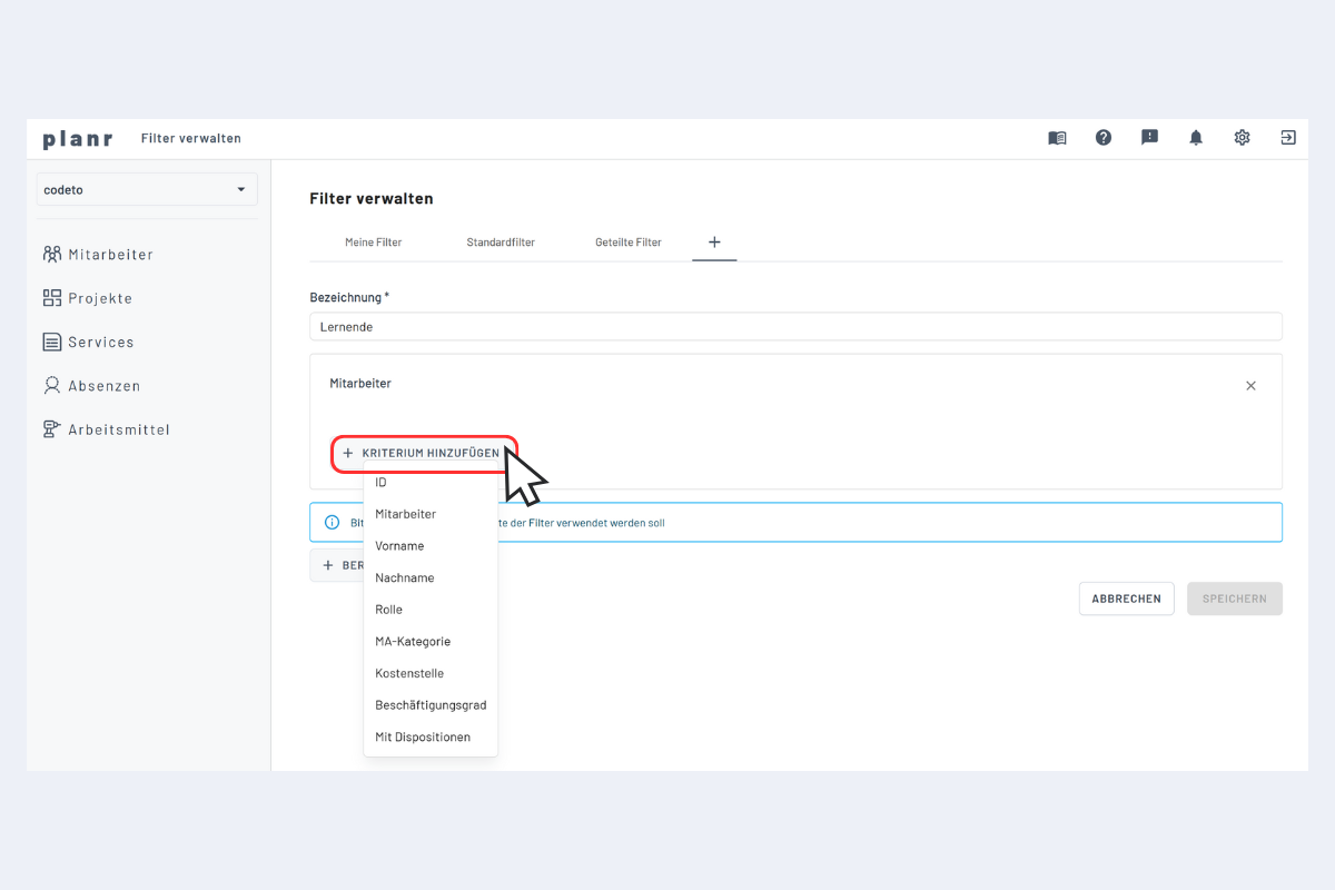 Create New Filter - Criterion