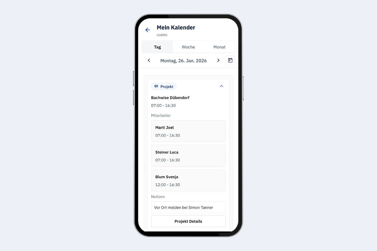 Mobile App - calendar day view