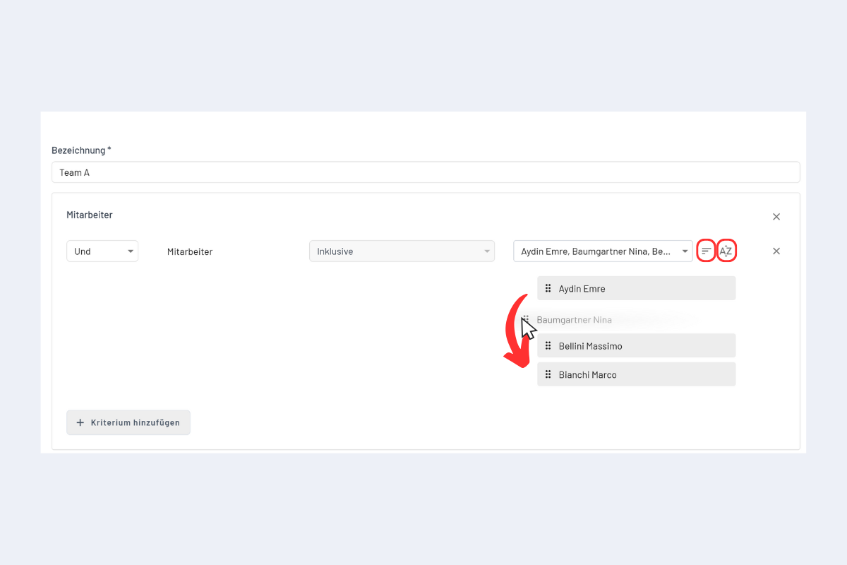 Tri Filtre pour Équipe